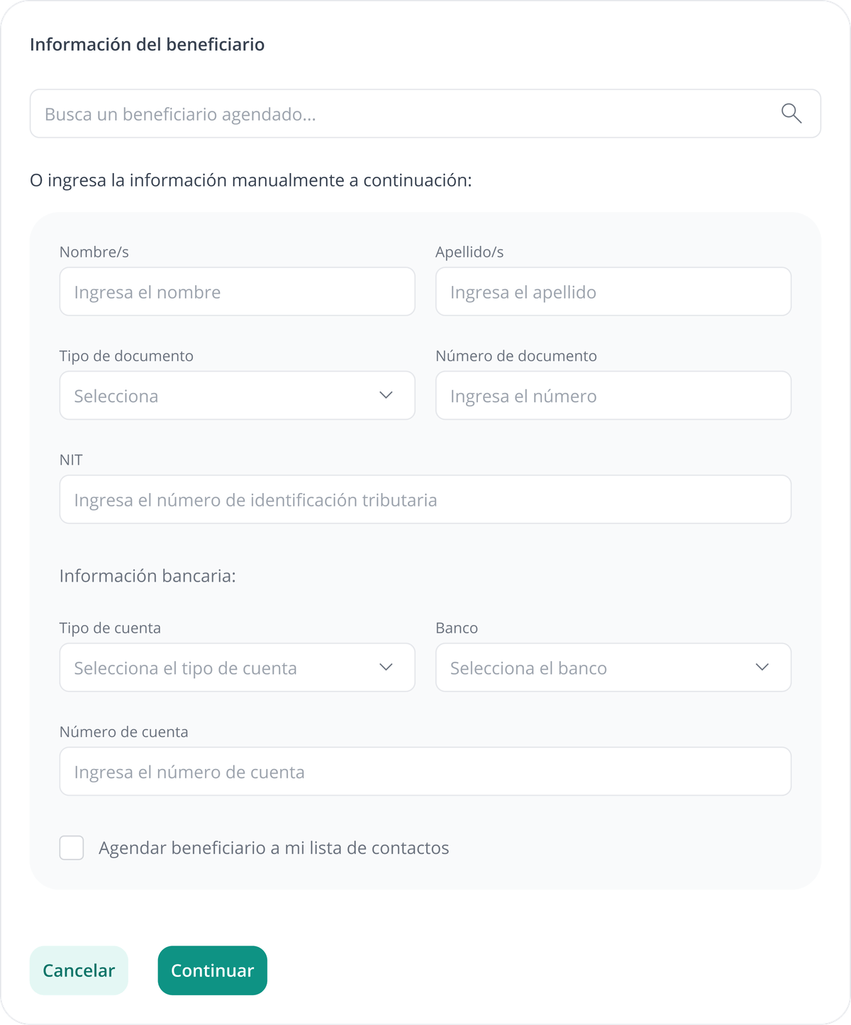 Payment form interface on desktop